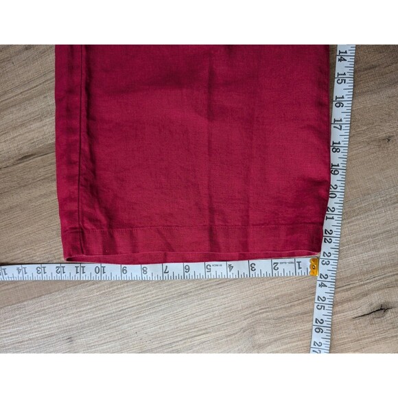 J Jill Wide Leg Crop Linen Pants Size L Petite Red Semi Elastic Waist Flat Front - Picture 10 of 10